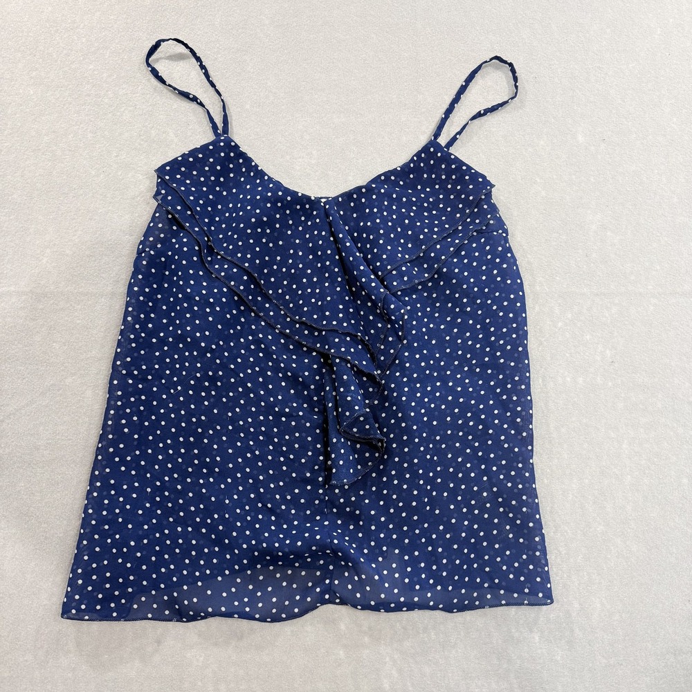 Womens Sheer Sleeveless Ruffle Camisole Tank Top Women Navy Polka Dot Cami Small